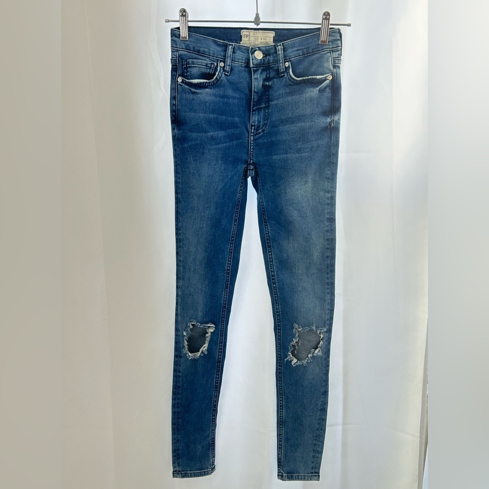 Free People High Rise Busted Knee Distressed Jeans